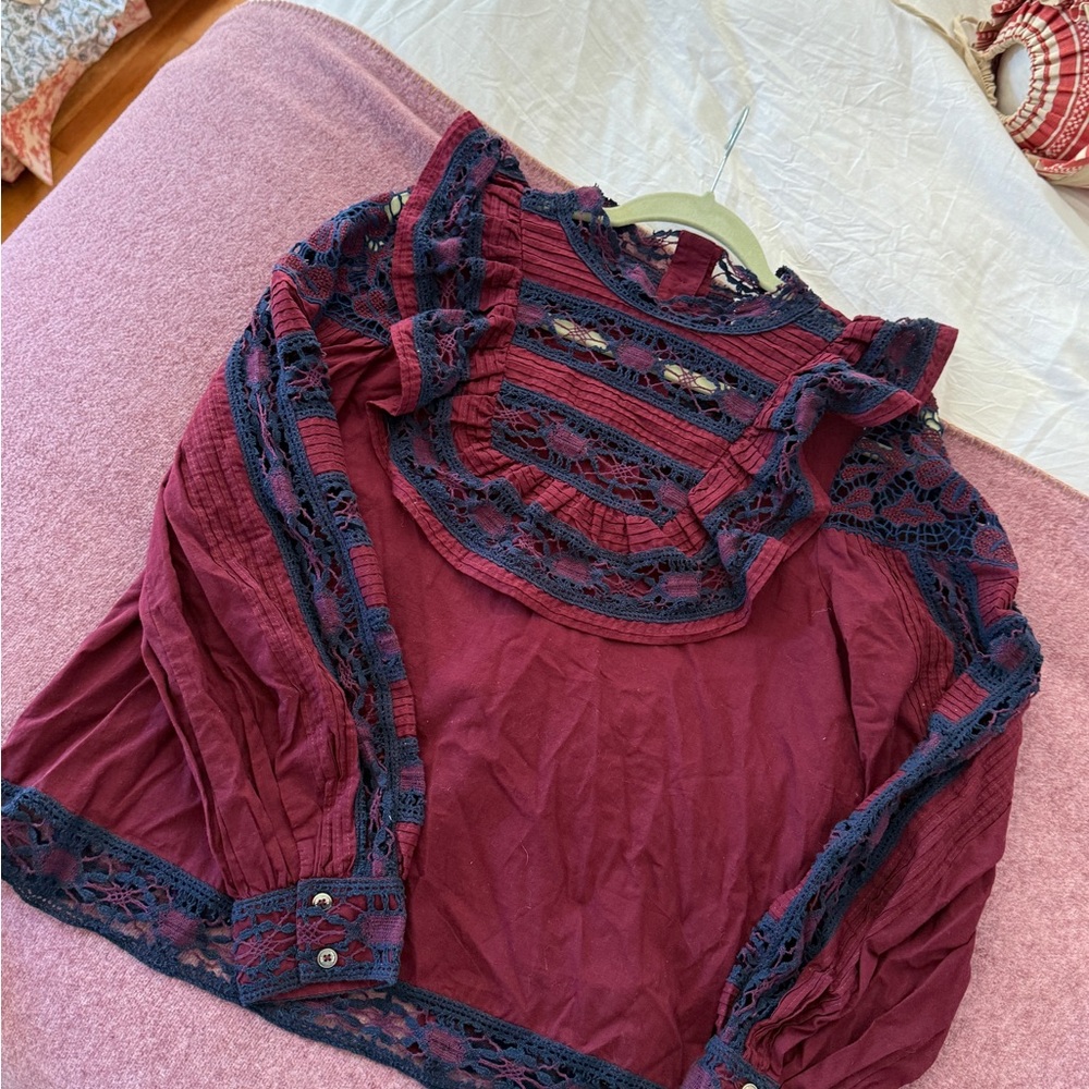 Sea New York Burgundy and Navy Lace Blouse